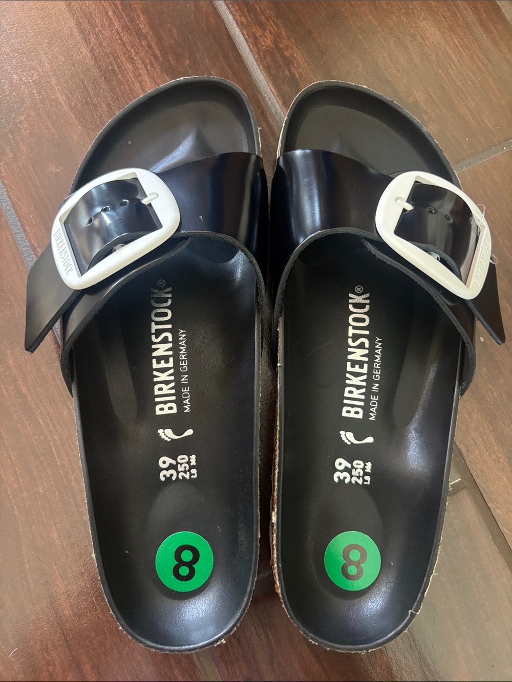 Birkenstock Kids Black Sandals with White Buckles NWOT